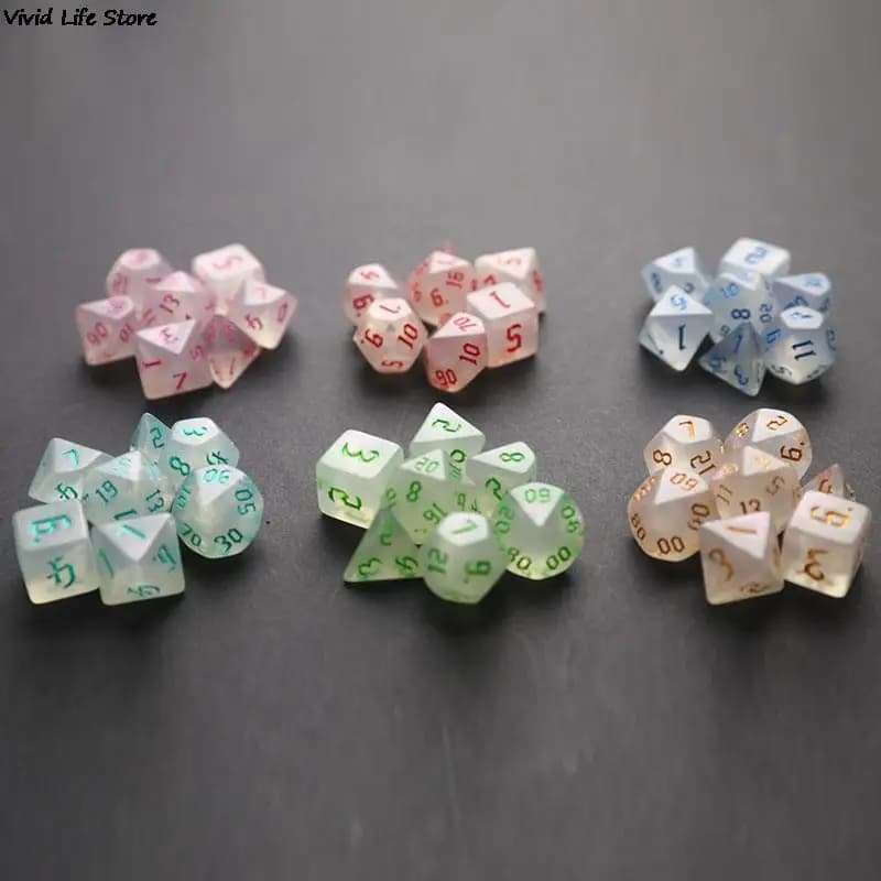 Set di dadi poliedrici Glitter iridescenti D4 D6 D8 D10 D % D12 D20 per gioco da tavolo