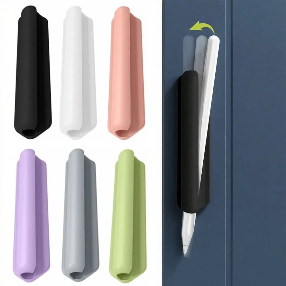 Portapenne portatile in silicone Astuccio per matite stilo flessibile autoadesivo per tablet Clip per penna multifunzionale in tinta unita