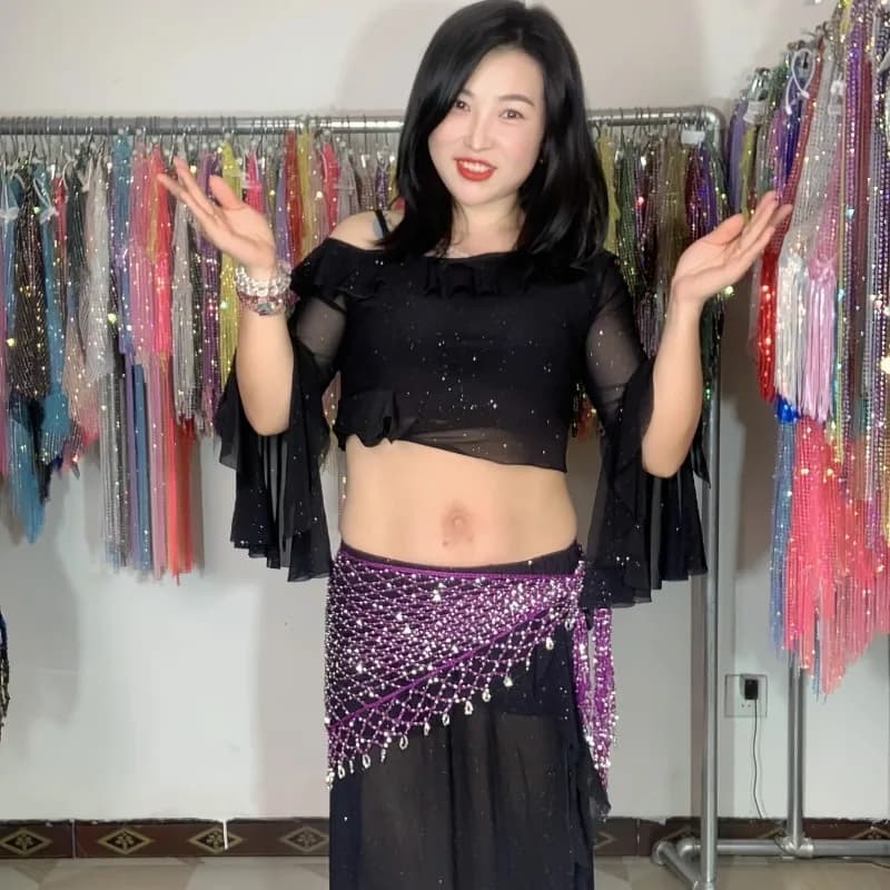 Catena in vita personalizzata per danza del ventre Rete da pesca fatta a mano Sciarpa a triangolo Sciarpa per danza orientale Sciarpa in vita Cintura Tappetino per il petto Acces