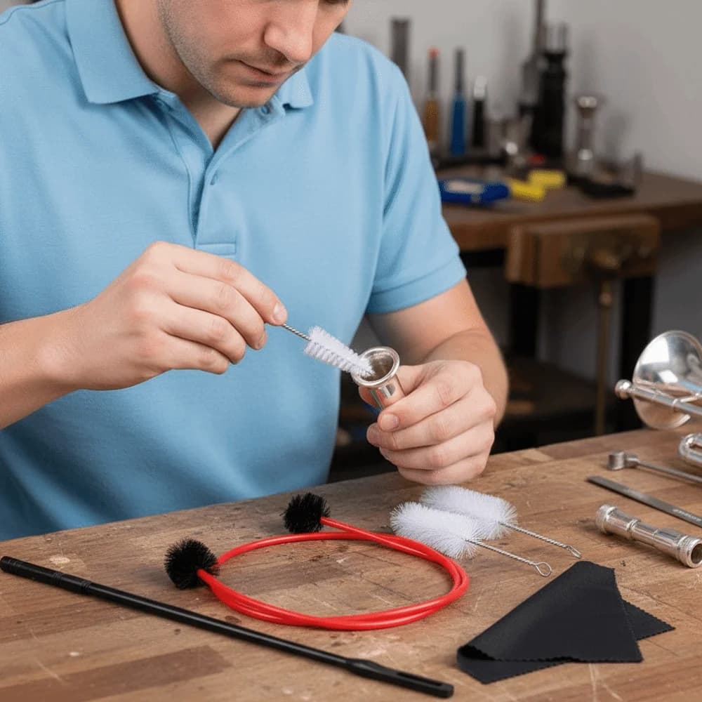 Set di 5 Spazzole per Boccagli ​ Kit di Pulizia per Tromba ​ Spazzola Flessibile a Forma di Serpente ​ ​ Trasporto Comodo ​ Kit per la Cura della Tromba ​ ​ Panno per la Pulizia