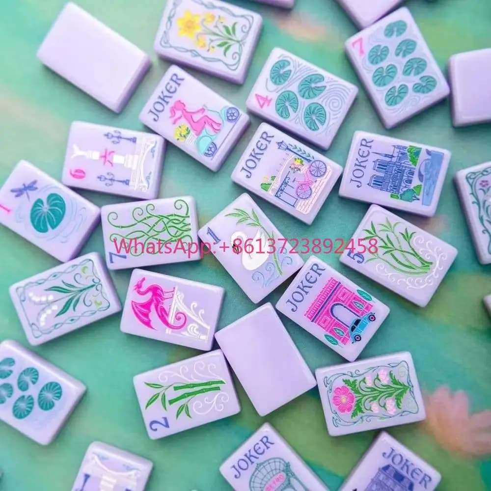 Wholesale Luxury Acrylic Oh My Mahjong Purple Paris Cartoon Tiles American Mahjong Set 4-Player Family Game Entertainment Custom