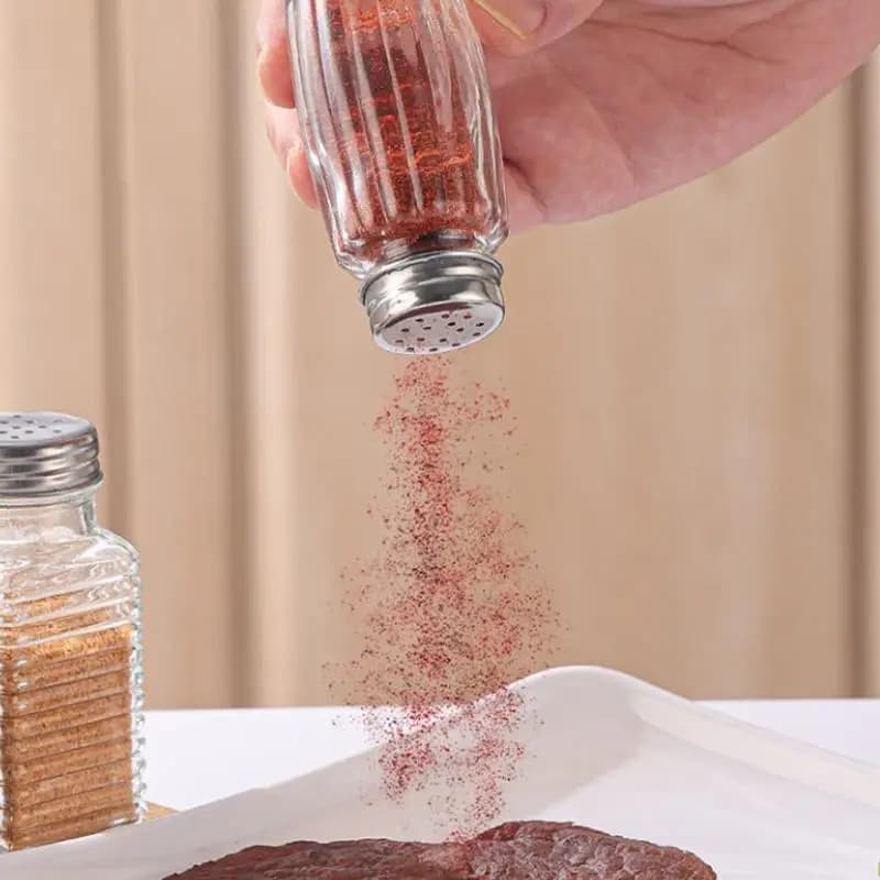 Set di 2 barattoli in vetro per spezie da cucina, bottiglie per condimenti da barbecue con coperchio, saliera e pepiera, mini contenitori per condimenti.