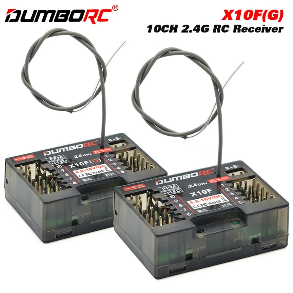 DUMBORC X10F X10FG 10CH 2.4G RC Giroscopio Ricevitore Ritorno di Tensione per X10P-350 Trasmettitore A Lungo Raggio RC Auto Barca Parte