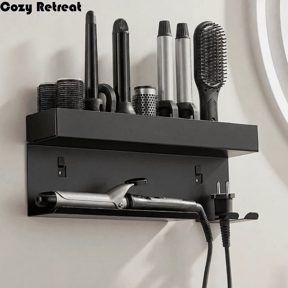 Carbon Steel Curling Iron Storage Rack No Drill Space Saving Hair Tool Holder Wall Mounted Hair Curler Storage Shelf Salon