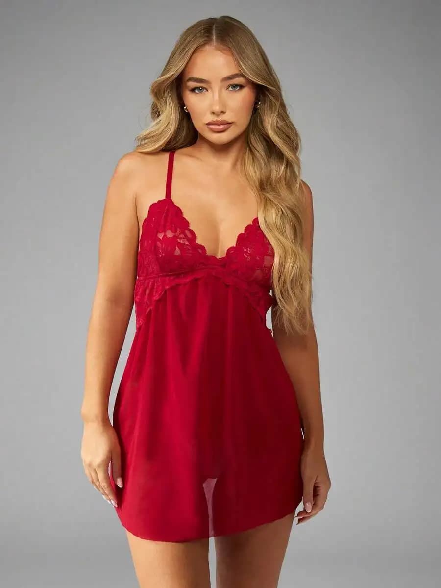 Elegante Camicia da Notte in Raso con Bordo in Pizzo, Spalline Incrociate Regolabili, Vestito da Notte e Relax