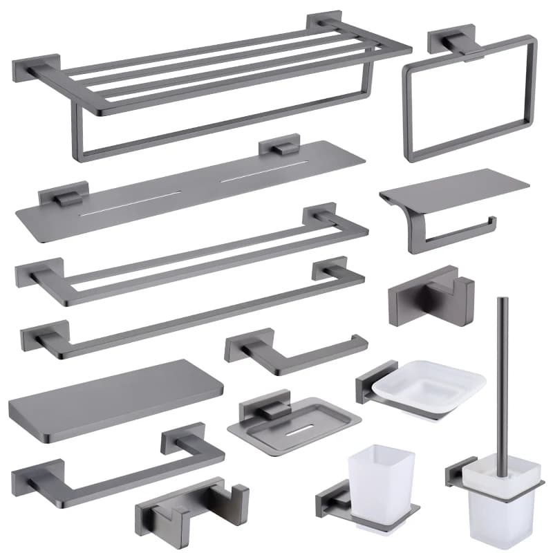 Gunmetal Stainless Steel Bathroom Hardware Towel Rack Toilet Paper Holder,Toilet Brush,Robe Hook Towel Bar Holder Grey Stainless