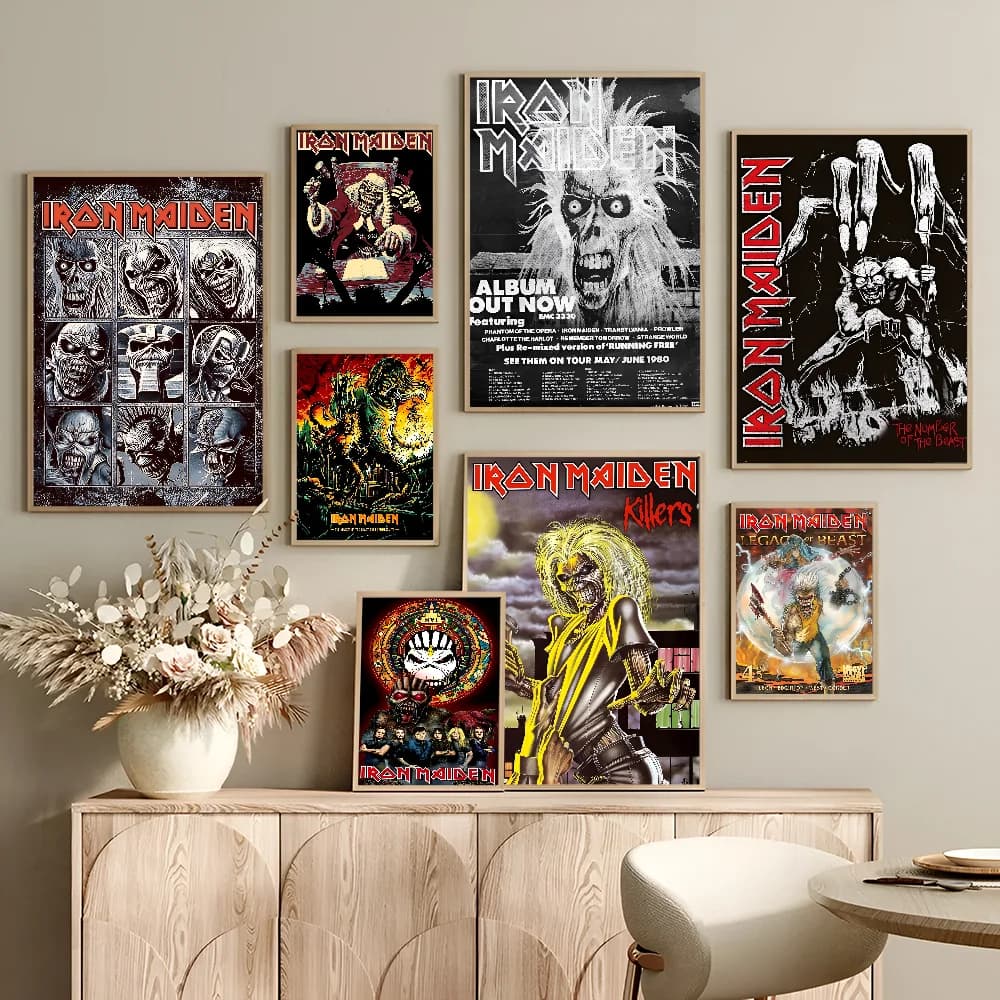 Band I-Iron M-Maiden Poster di film classici Adesivo di carta impermeabile Coffee House Bar Decor Adesivi murali artistici