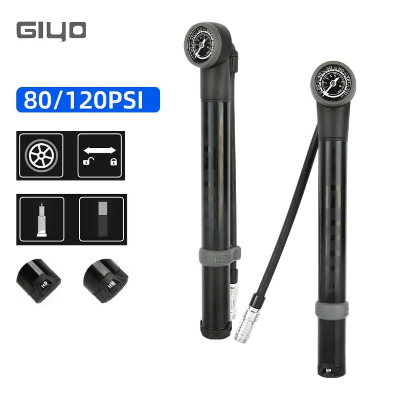 GIYO 120psi MTB Pompa da bicicletta Bici da strada Gonfiatore per pneumatici Modello HP/HV Gonfiare Valvola Schrader Presta Pompa a mano convertibile con manometro