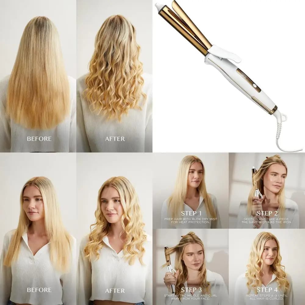 1 inch titanium curling iron for beach waves, for short hair, ion, fast heating, double voltage, automatic shutdown