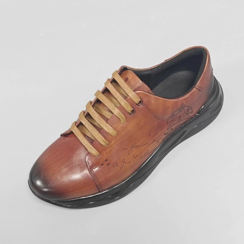 Handmade Paint Genuine Leather Casual Sneaker Shoes For Men Cowhide Leather Lace-up Basic Outdoor Footwear Daily Flat Oxfords