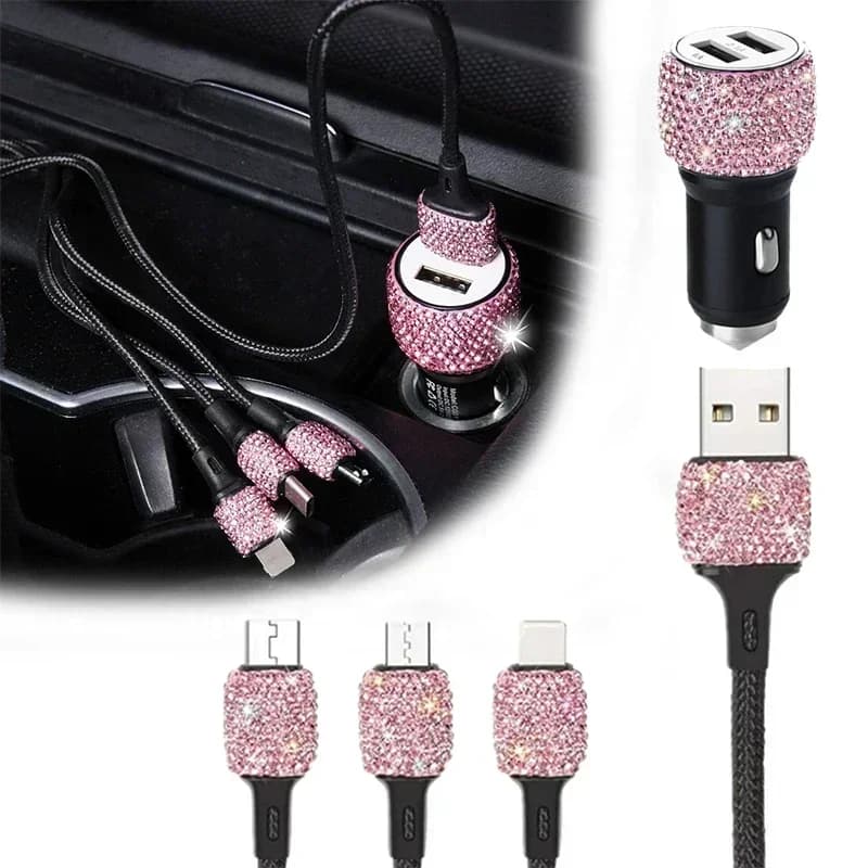 Caricabatterie USB 3 in 1 per Auto 5V 2.1A Doppia Porta Ricarica Rapida Rosa Decorazione Auto Styling Diamantato Accessori Interni Auto Dropshipping
