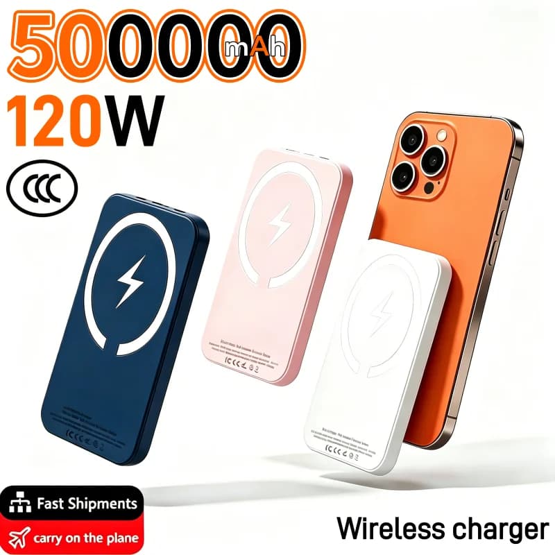 Power Bank Magnetico Wireless da 50000mAh, Caricabatterie Portatile a Ricarica Rapida 120W, Batteria Esterna di Riserva per iPhone e Android