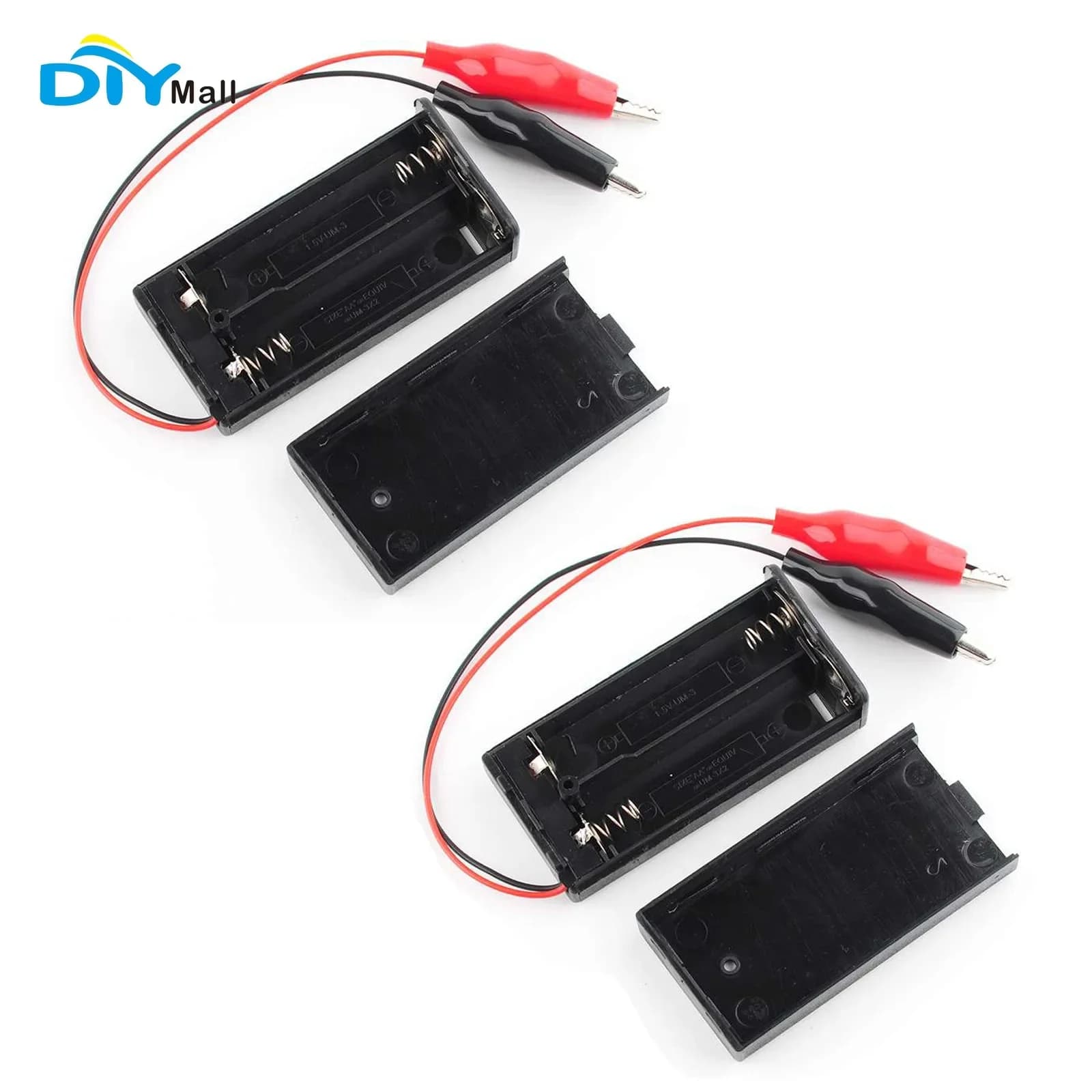 2PCS 3V Battery Holder Storage Case with Alligator Clip for 2PCS 1.5V AA Battery Wired with ON/Off Switch Battery Box