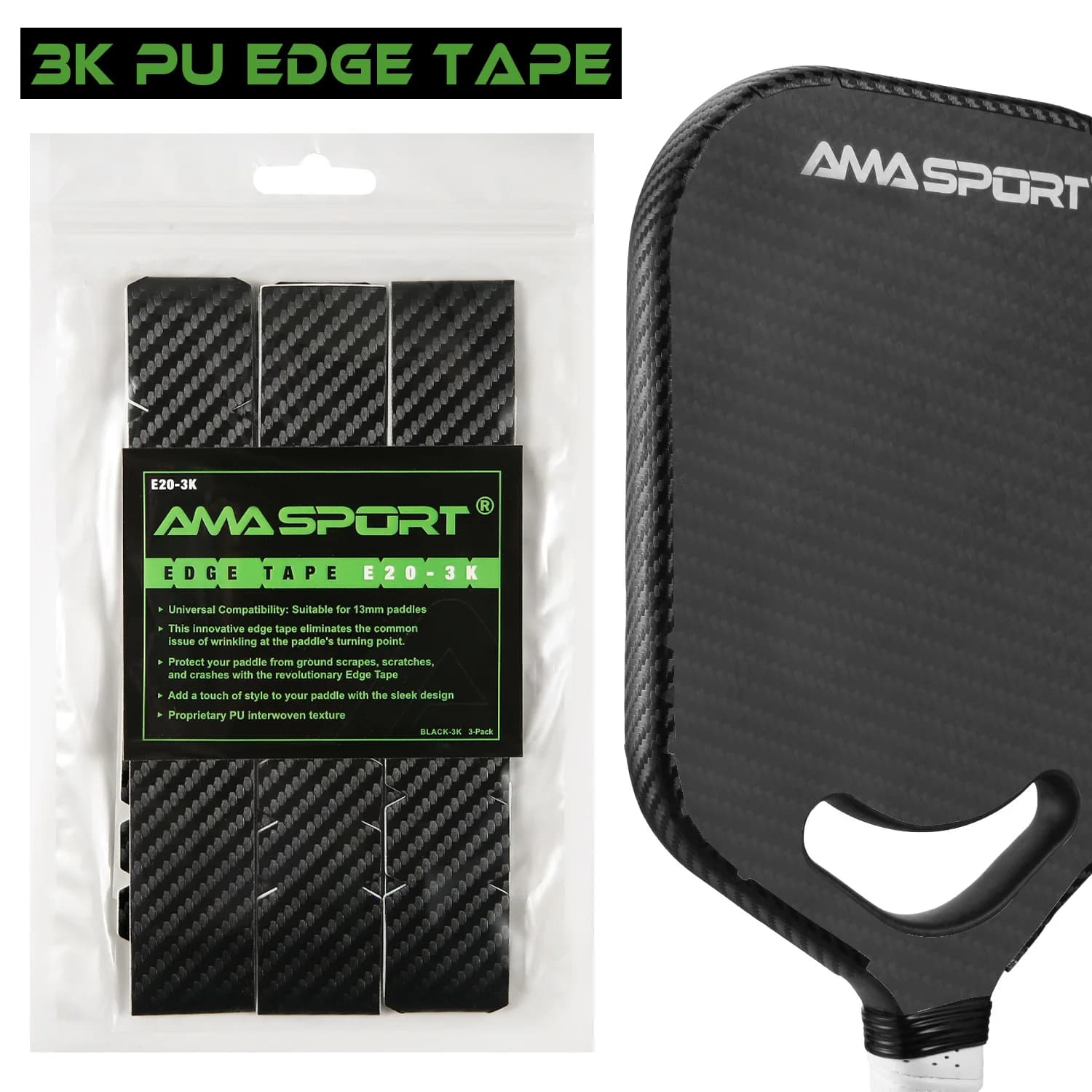 AMASPORT Pickleball Paddle Protection Tape 3K PU 20/23/26mm Paddle Head Edge Guard Edge Protection Tape Racchetta Protezione della testa