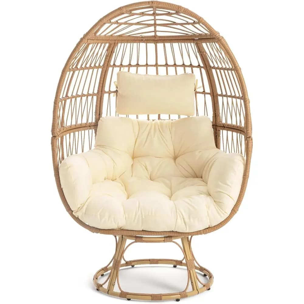 TIFICY Oversize cot for interior and exterior, living chair with pillow, steel structure, capacity 330 pounds, light brown/ivory