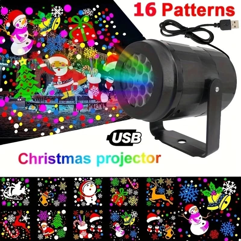 1pc Christmas laser projector with snowflake, 16 models LED waterproof rotating Christmas lights for stages Christmas decoration