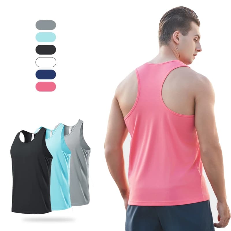Men's Sports Vest Running Exercise Training Quick Dry Fitness top Jogging sleeveless basketball vest with boat neck