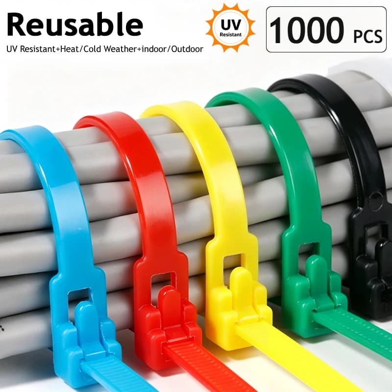 100-1000pcs Cable Tie High Tensile Strength, Black, White, Yellow... Plastic Tie Adjustable Nylon UV Resistant Household Zipties