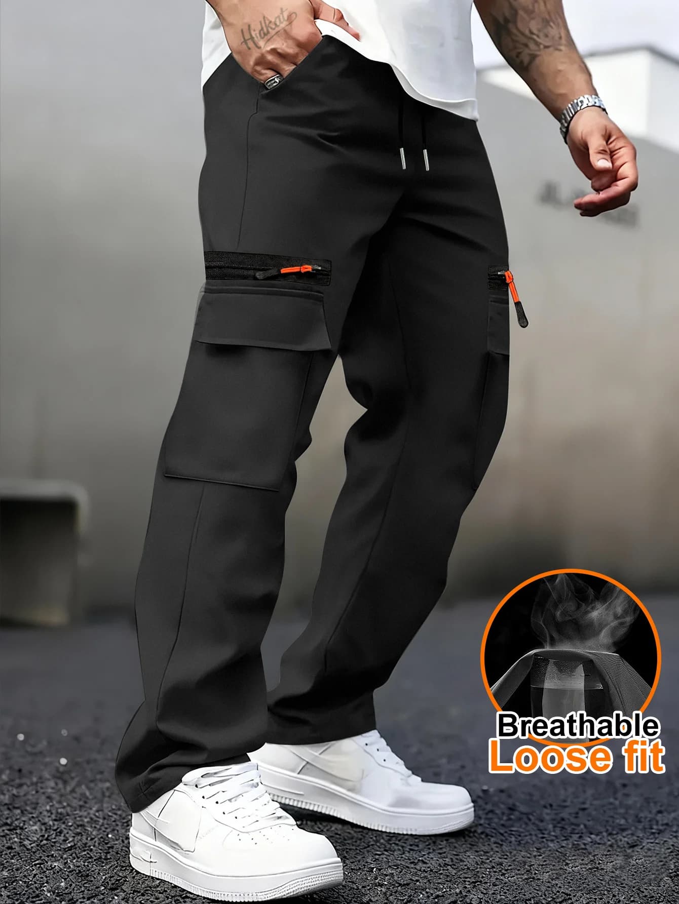 Pantaloni cargo multitasche resistenti da uomo con tasche finte con cerniera - Pantaloni da trekking all'aperto leggeri e traspiranti