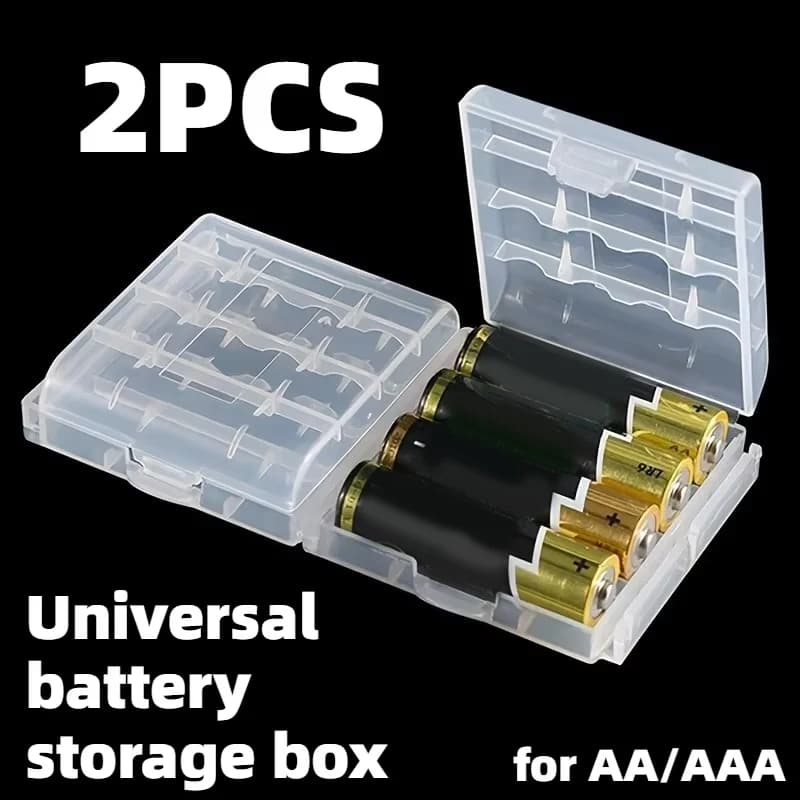 2Pcs Universal Transparent Plastic Battery Storage Case AAA AA Battery Box Organizer Holder for Home And Office