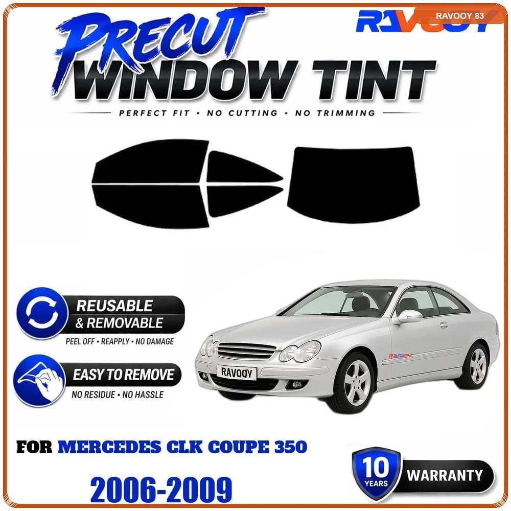 RAVOOY Precut Window Tint, Reusable Removable EPU Film, Custom Fit for Mercedes CLK Coupe 350 2006-2009, UV Heat Protection