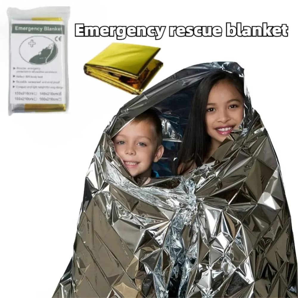 Coperta di Emergenza in Mylar Termico per Sopravvivenza all'Aperto, Kit di Pronto Soccorso, Salvataggio, Telo Spaziale, Campeggio, Escursionismo, Alpinismo, Borsa di Fuga, Ritenzione del Calore