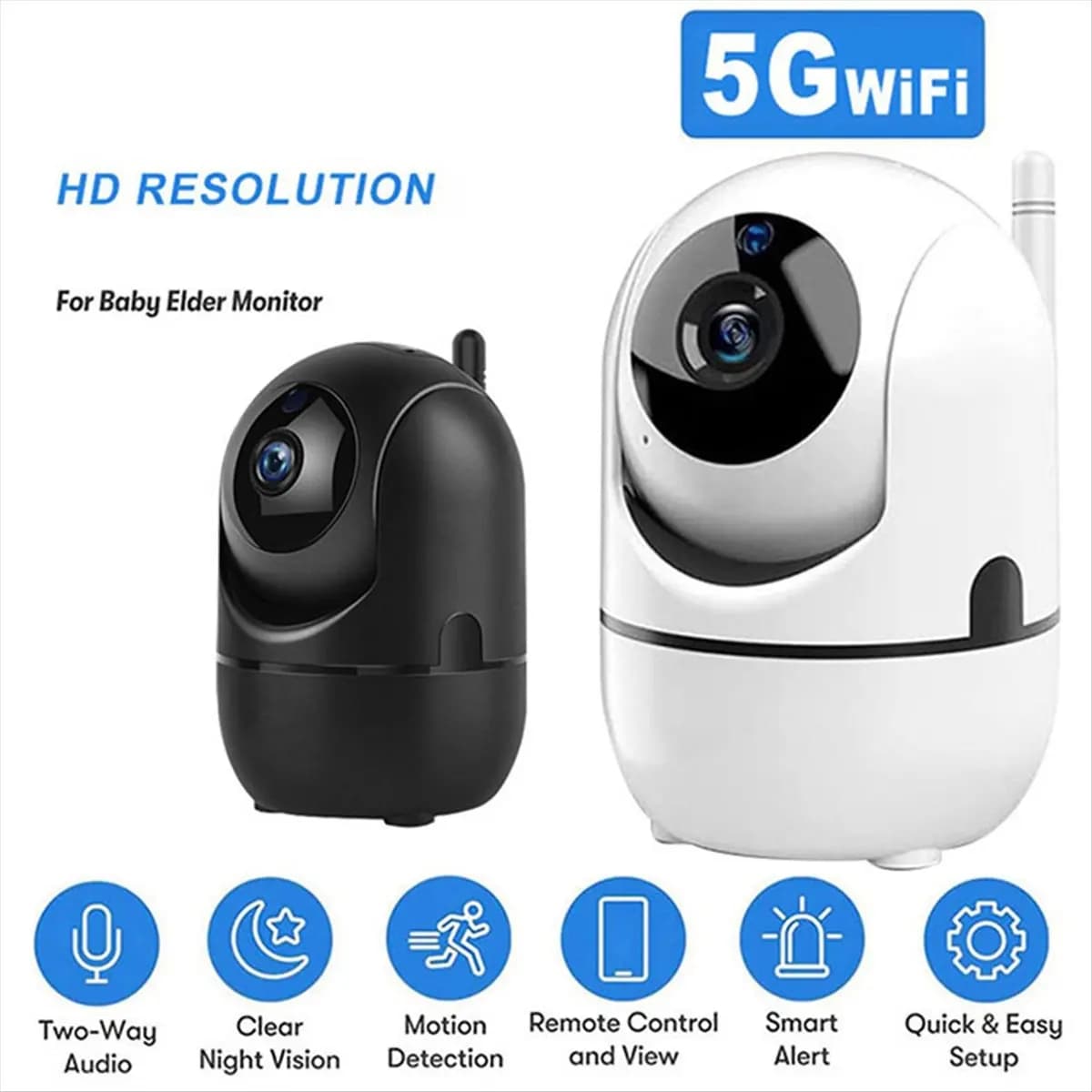 BaoBao- Telecamera wireless 1080P 355 ° Telecamera Mini telecamera di videosorveglianza per animali domestici con baby monitor Wifi Smart Home SPINA UE bianca