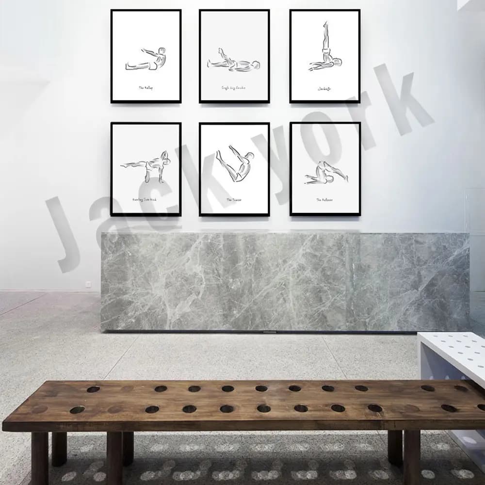 Joseph Pilates Exercise Infographics Poster Black White Yoga Wall Art Canvas Fitness Decor Gift