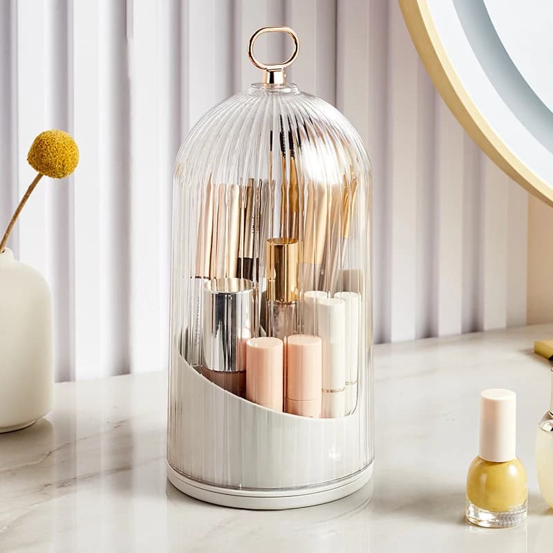 360 ° Rotating Makeup Brushes with Cover Organizer for Table Make-up Box for Cosmetics Container Box for Lipstick and Eyebrow Cosmetics