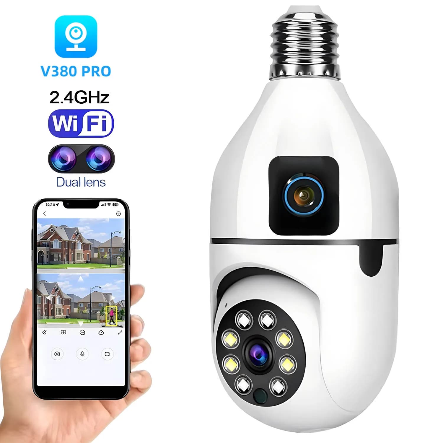 Telecamera PTZ WiFi HD 4MP V380 PRO per Esterni, Doppia Lente, Doppio Schermo, Tracciamento Automatico AI, Telecamera di Sicurezza IP Wireless CCTV