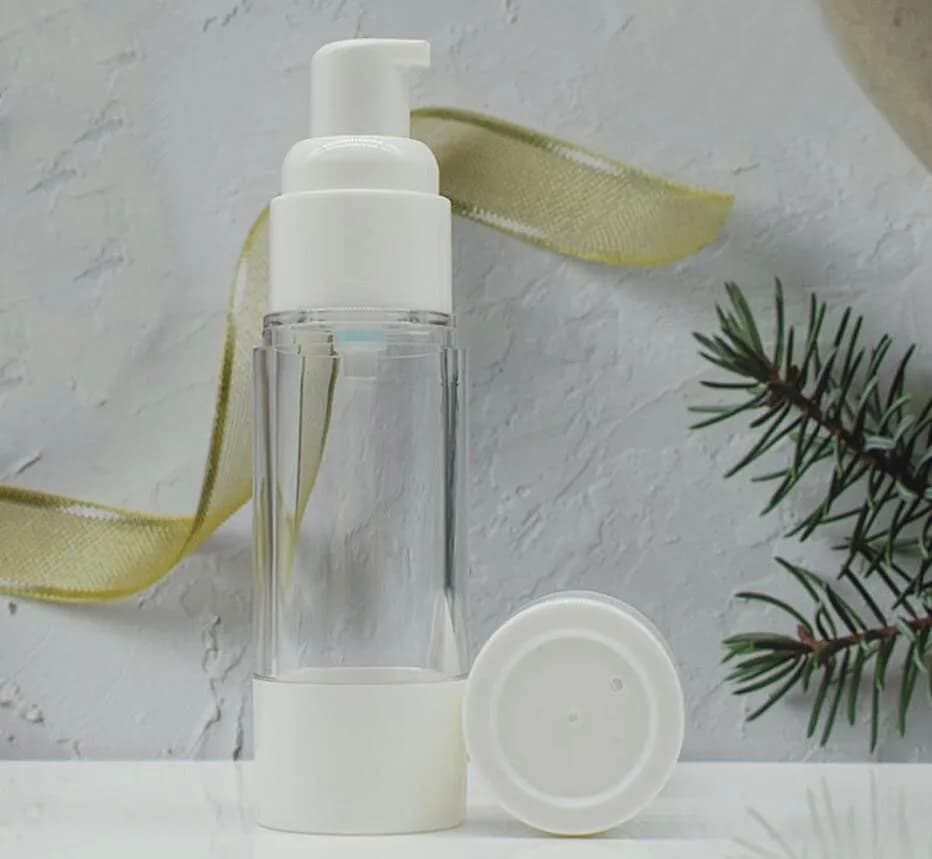 Flacone airless in plastica trasparente da 30 ml con bordo argentato per lozione/emulsione/siero/fondotinta liquido/essenza sbiancante, confezione cosmetica con spray