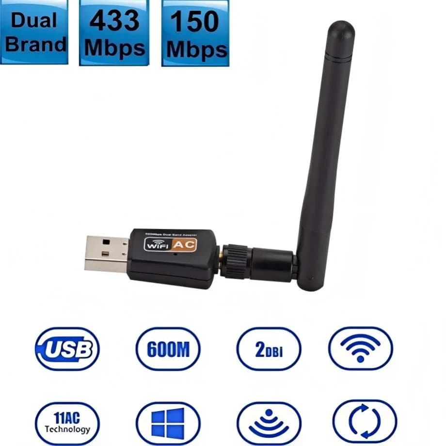 Adattatore WIFI USB dual band 600Mbps WiFi 2.4GHz 5GHz con antenna PC Mini ricevitore scheda di rete per computer per mini PC portatile
