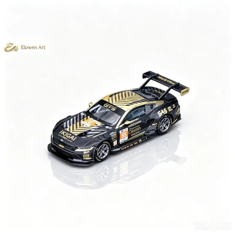 Elowen Art EA 1:64 Ford Mustang GT3 Le Mans 24H 88 alloy die-casting car model, static simulation ornament, adult collectibles.