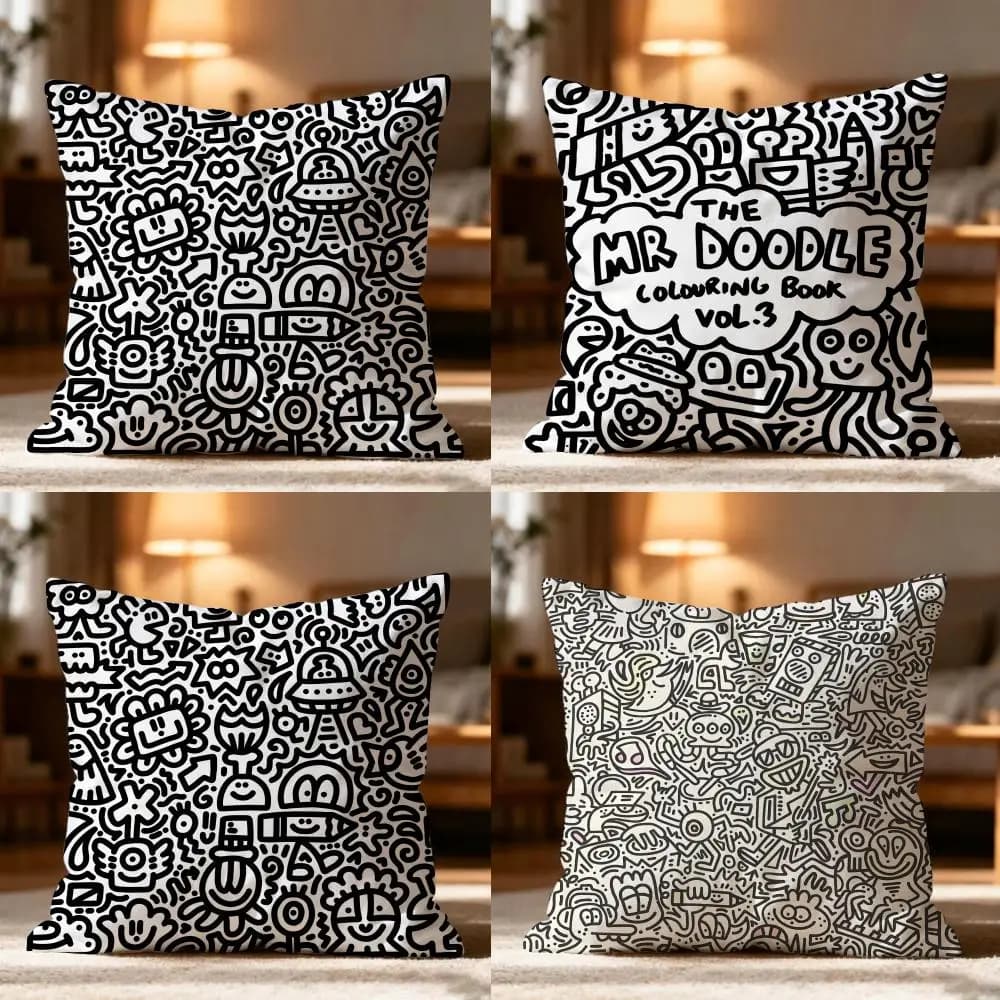 Mr D-doodles Artist Pillow Case Cushion Cover Soft Washable Pillow Case Multi-Scene For Couch Bed Travel Office Use