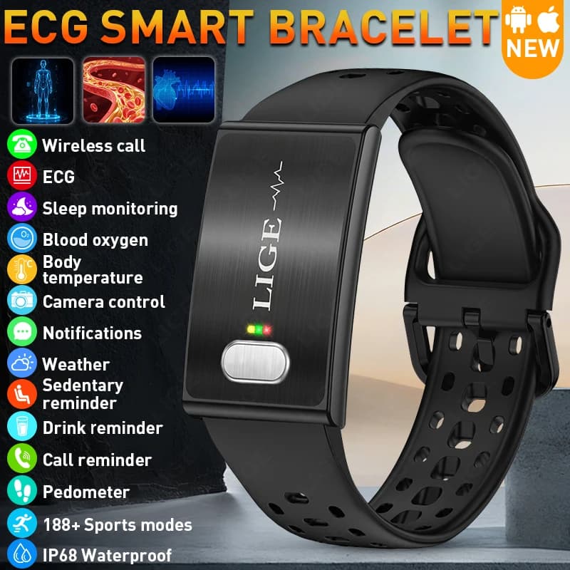 Braccialetto Smart ECG con Lunga Durata della Batteria, Monitoraggio Frequenza Cardiaca e Pressione Sanguigna, Impermeabile, Fitness 2026 Nuovo Smartwatch Senza Schermo, Braccialetto Sportivo