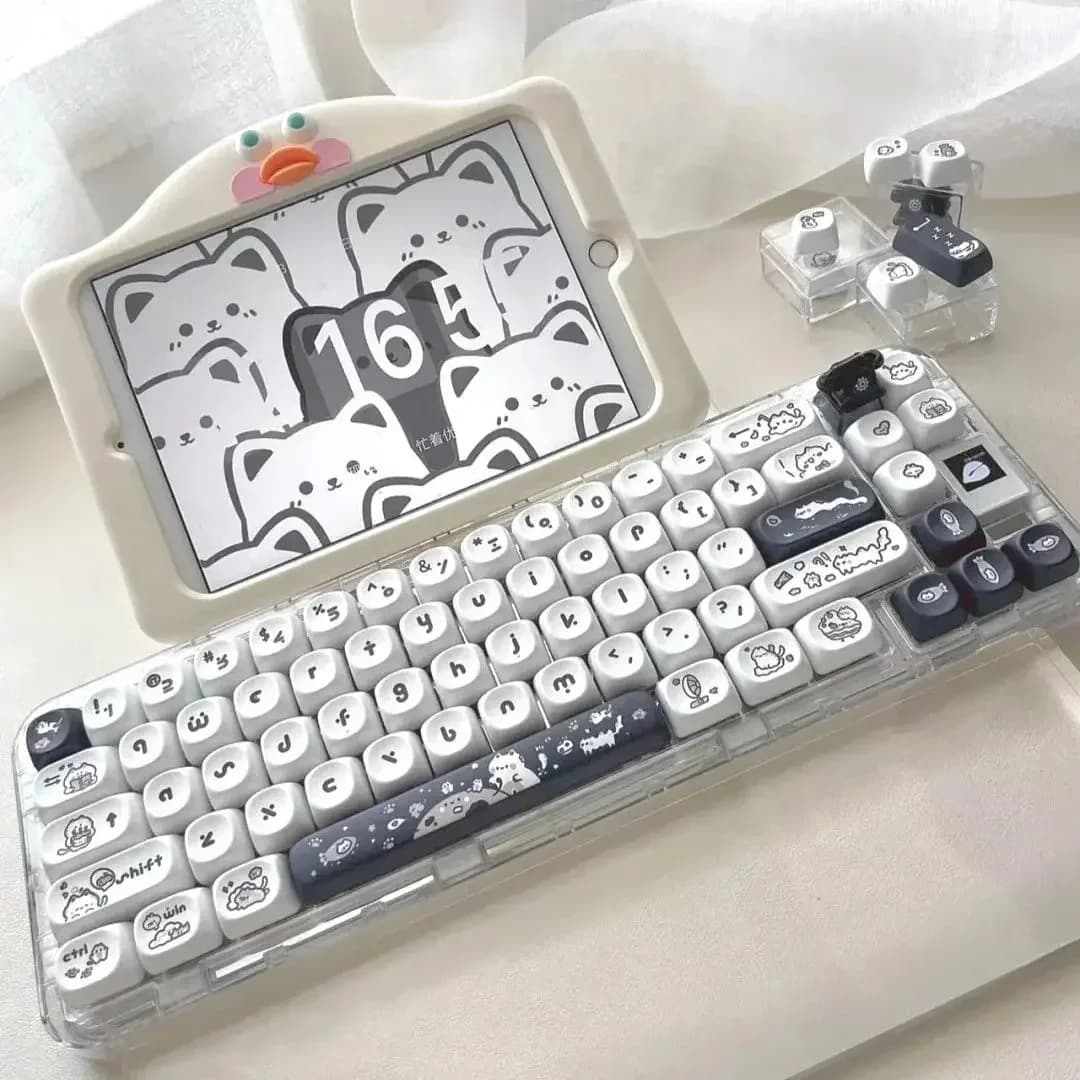 Black WhiteCat Keycap Cute Keycaps MOA Profile PBT Key Cap for Alice MX Switch 64 68 75 87 98 104 Mechanical Keyboard Cap