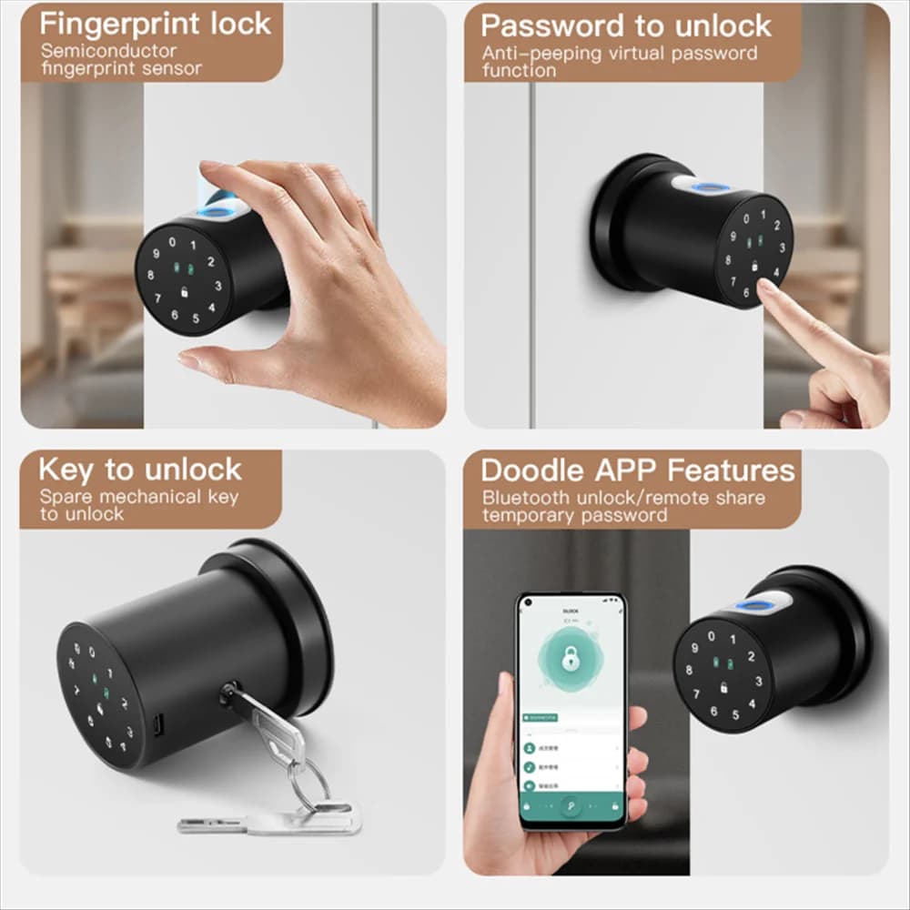 Tuya BLE Smart Maniglia Serratura Impronte digitali Keyless Ball Manopola Codice di accesso Tastiera Serratura digitale per porta della camera da letto Sostituisci serrature a linguetta singola