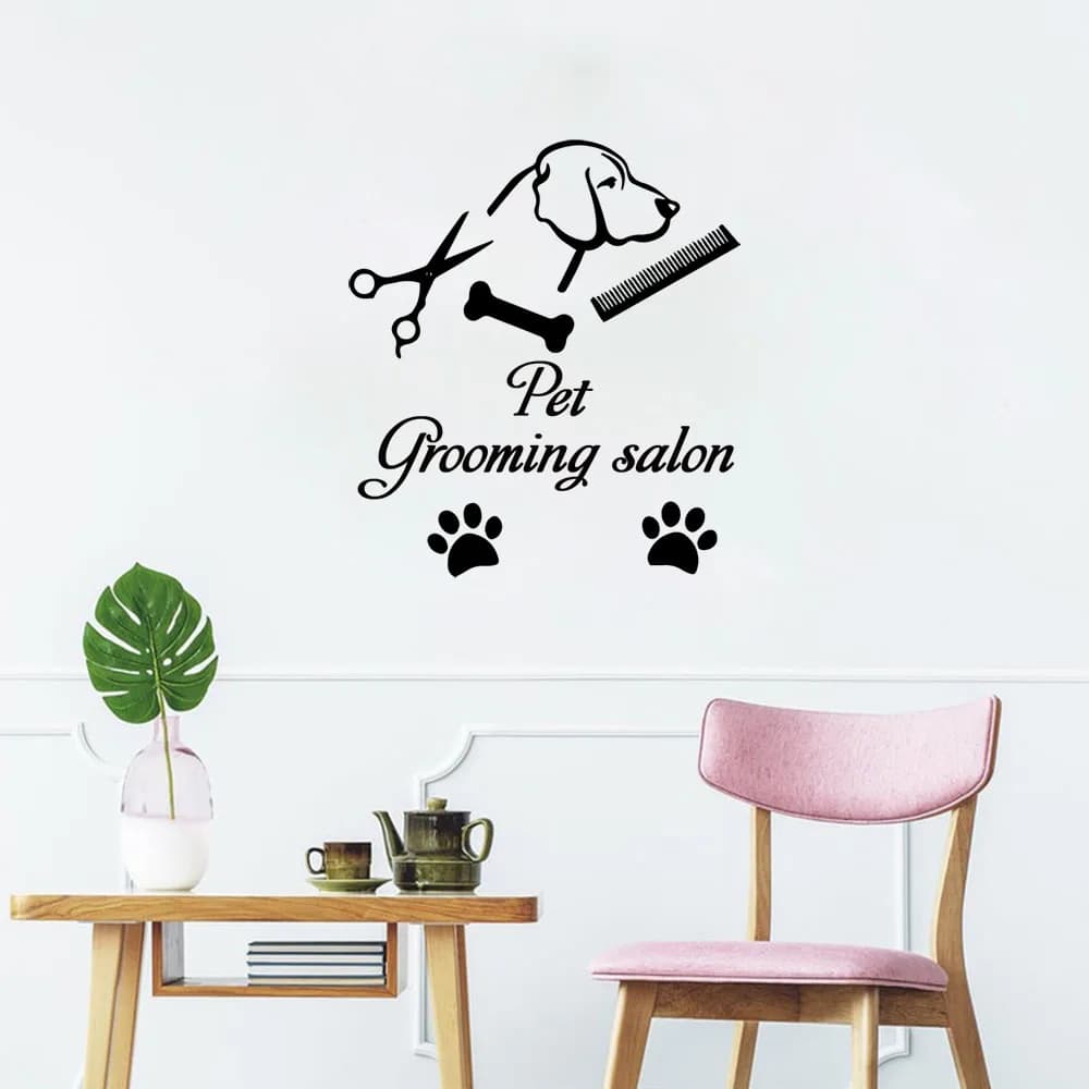 1PC NEW Pet Grooming Customized Text Wall Stickers Waterproof Wall Art Decal For Study Room Decoration Accessories