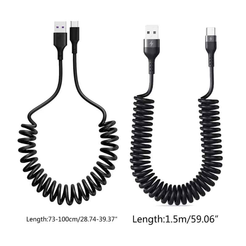 Cavi da USB a tipo forma molla Cavo ricarica tipo C da 5 A Cavo ricarica rapida senza grovigli Cavo USB potente