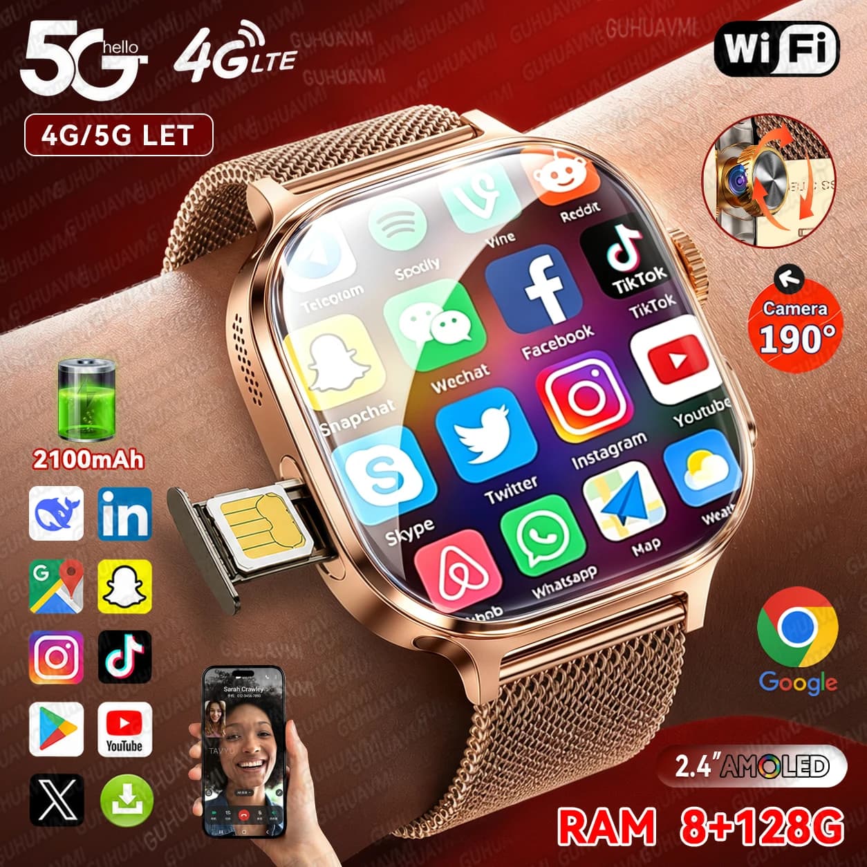2026 New 4G/5G SIM Card Smartwatch 128GB Memory 1000W HD Camera Video Call Global Version APP Download NFC Watches For Men Women