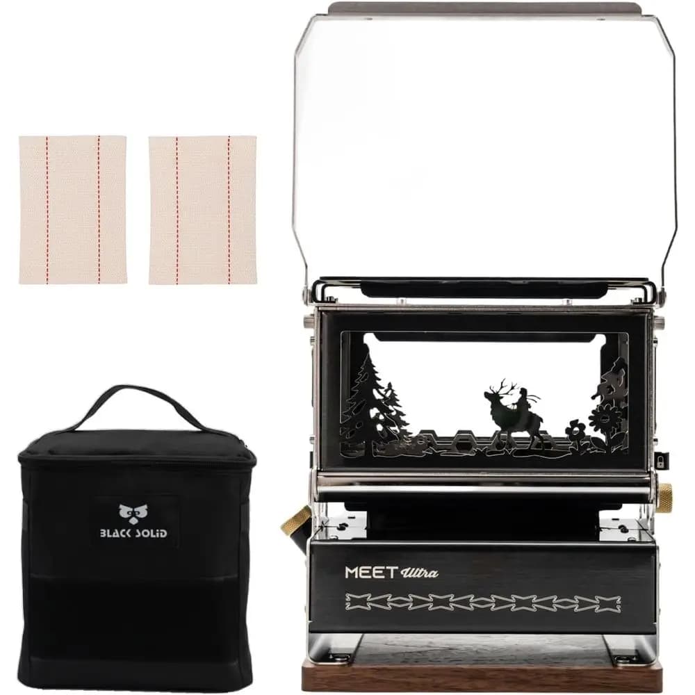 Lanterna a olio Ultra Iron Stove, vista fiamma su 3 lati con silhouette di cervo rimovibile, acciaio inossidabile 304, ideale per campeggio ed emergenze