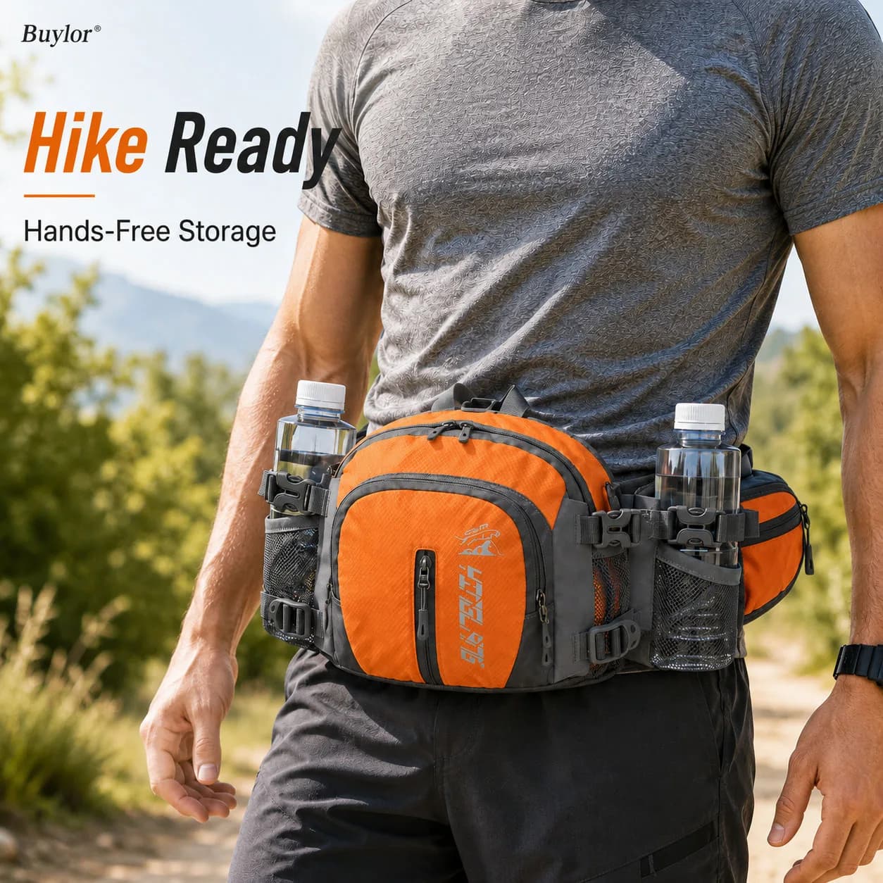Outdoor Waist Bag Men Women Hiking Hydration Fanny Pack with Dual Bottle Holders and Detachable Shoulder Harness