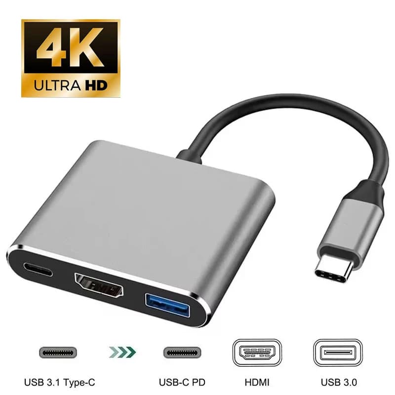 Hub USB C 3 in 1 Tipo C 3.0 a HDMI, Docking Station con Ricarica Rapida PD, Adattatore HDMI 4K per MacBook, Telefono e Computer