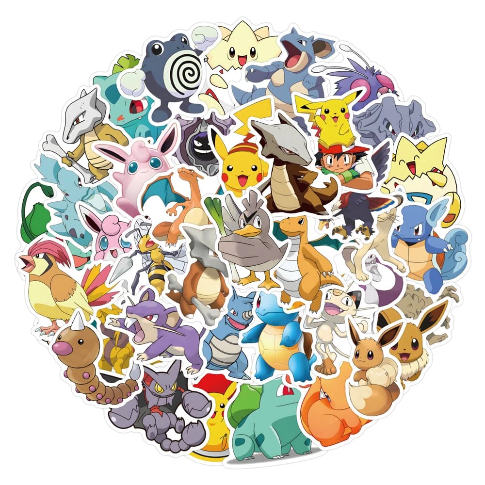 50/60 Pezzi Adesivi Anime Pokemon Carini, Giocattoli per Bambini, Decalcomanie Kawaii Poke Ball Pikachu, Adesivi Impermeabili per Skateboard e Laptop