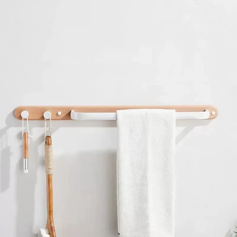 Wood White Bathroom Single Towel Rod Aluminum Wall Hanging Bath Towel Rack With Hook Shower Bar Storage Bathroom Accessories