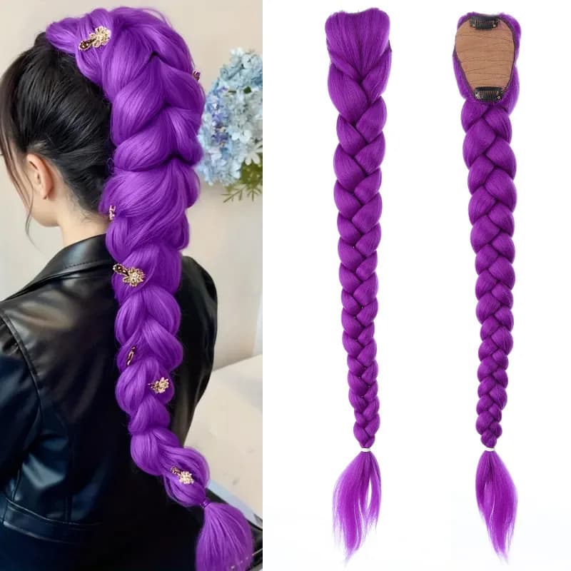 Purple braided synthetic horsetail for cosplay, baby hairstyle, Halloween, Christmas