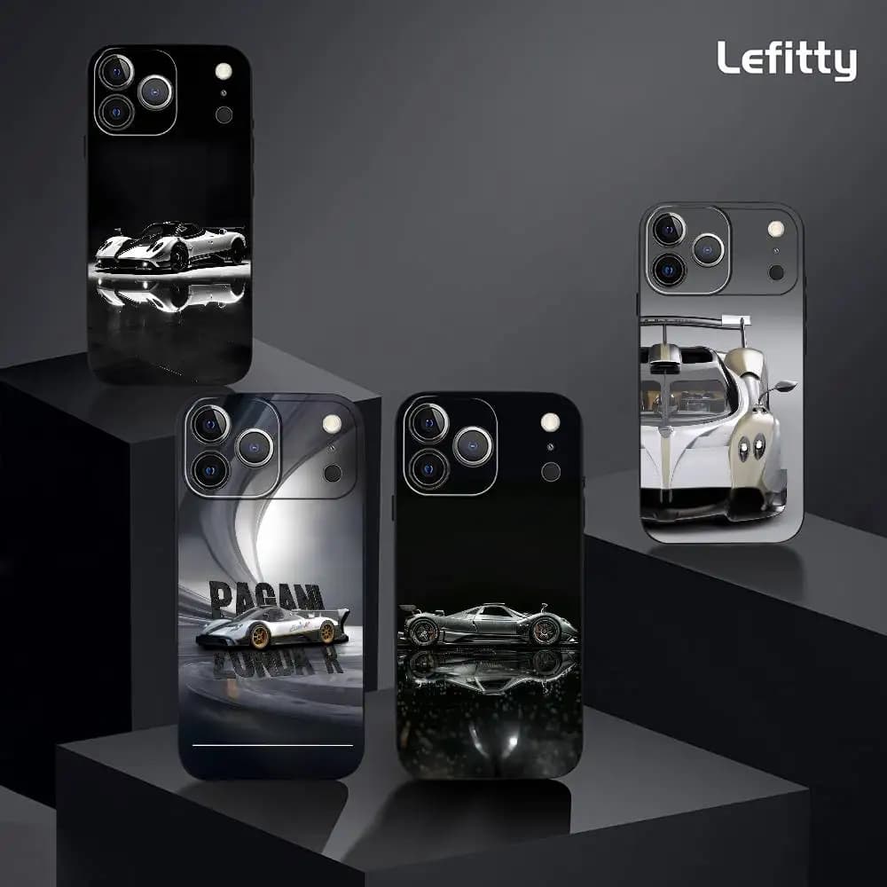 Classic Luxury PP-Pagani Phone Case for iPhone 17 16 15 14 13 12 11 Pro Max Plus Mini Soft Black Satin Case