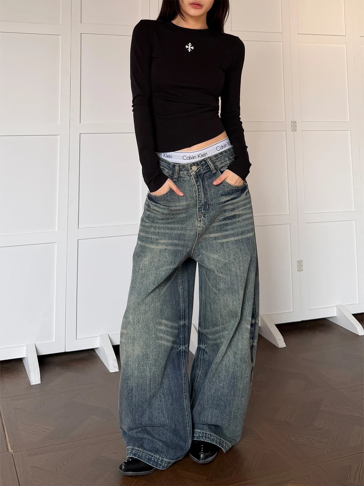 Don Cry Wide Leg Denim Jeans Men Women Retro High Street Clean Fit Long Pants Knife Pattern Versatile Casual Jeans