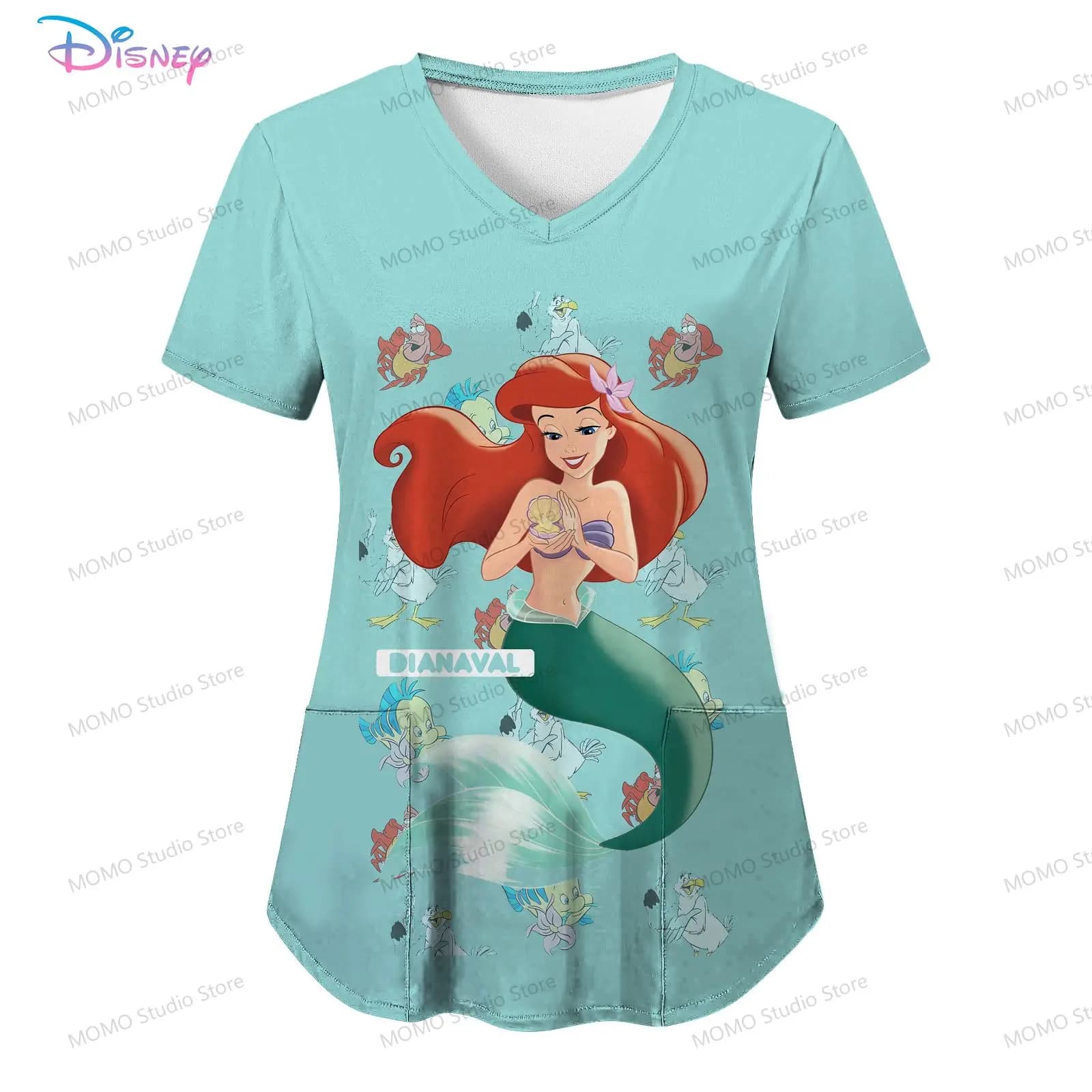 Disney Princess Pocket t-shirt da infermiera con scollo a V da donna Y2k estate manica corta abbigliamento donna giovanile top S-2XL Kawaii