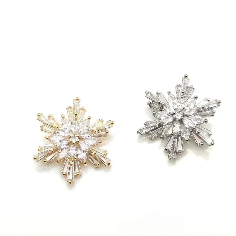 5 pz/lotto lusso grande fiocco di neve zircone pulsante accessori gioielli in rame abbigliamento fai da te CZ cucito bottoni con strass per camicie